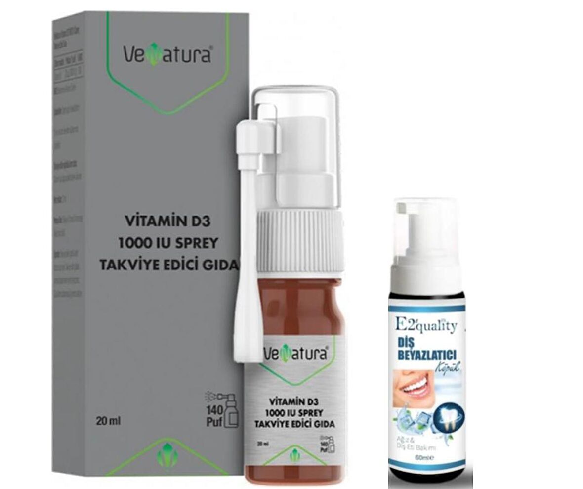 VeNatura Vitamin D3 1000 IU Sprey Takviye Edici Gıda 20 ml- Diş Beyazlatıcı Köpük Hediye 