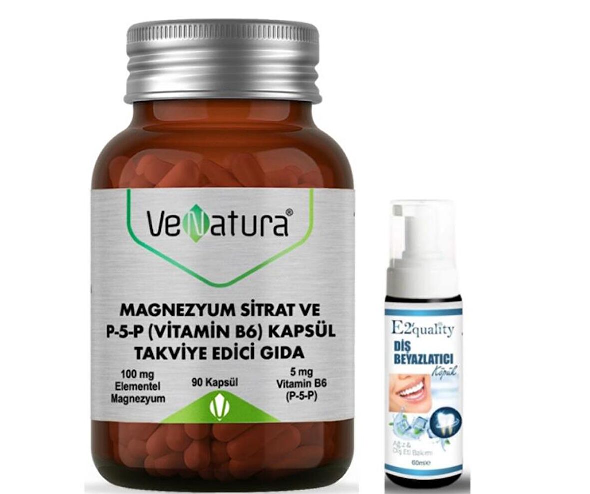 VeNatura Magnezyum Sitrat ve P5P (Vitamin B6) 90 Kapsül - Diş Beyazlatıcı Köpük Hediye 