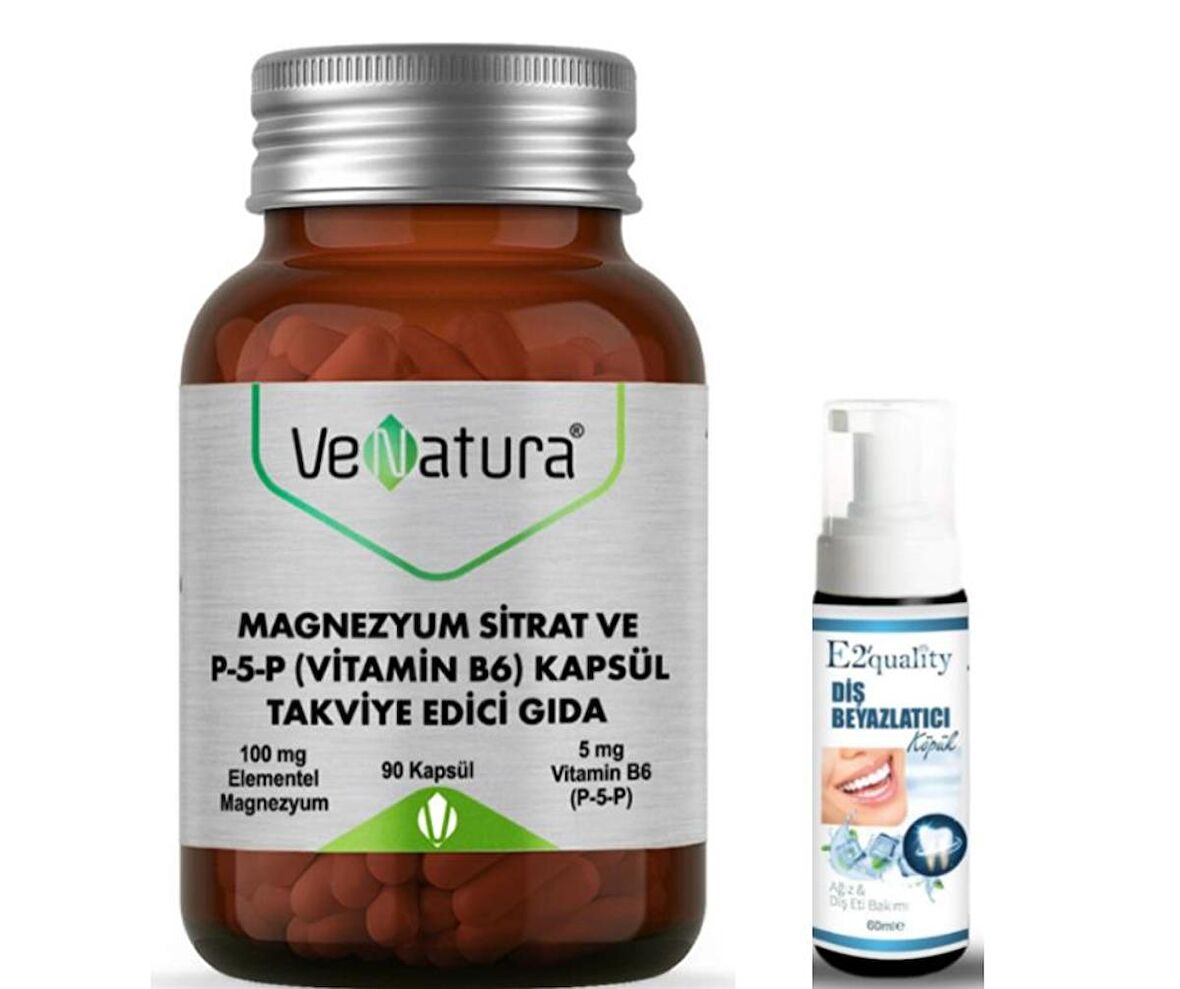 VeNatura Magnezyum Sitrat ve P5P (Vitamin B6) 90 Kapsül  - Diş Beyazlatıcı Köpük Hediye