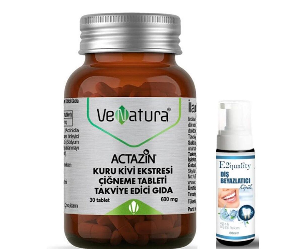 VeNatura Actazin Kuru Kivi Ektresi Çiğneme Tableti Takviye Edici Gıda 30 Tablet - Diş Beyazlatıcı Köpük Hediye