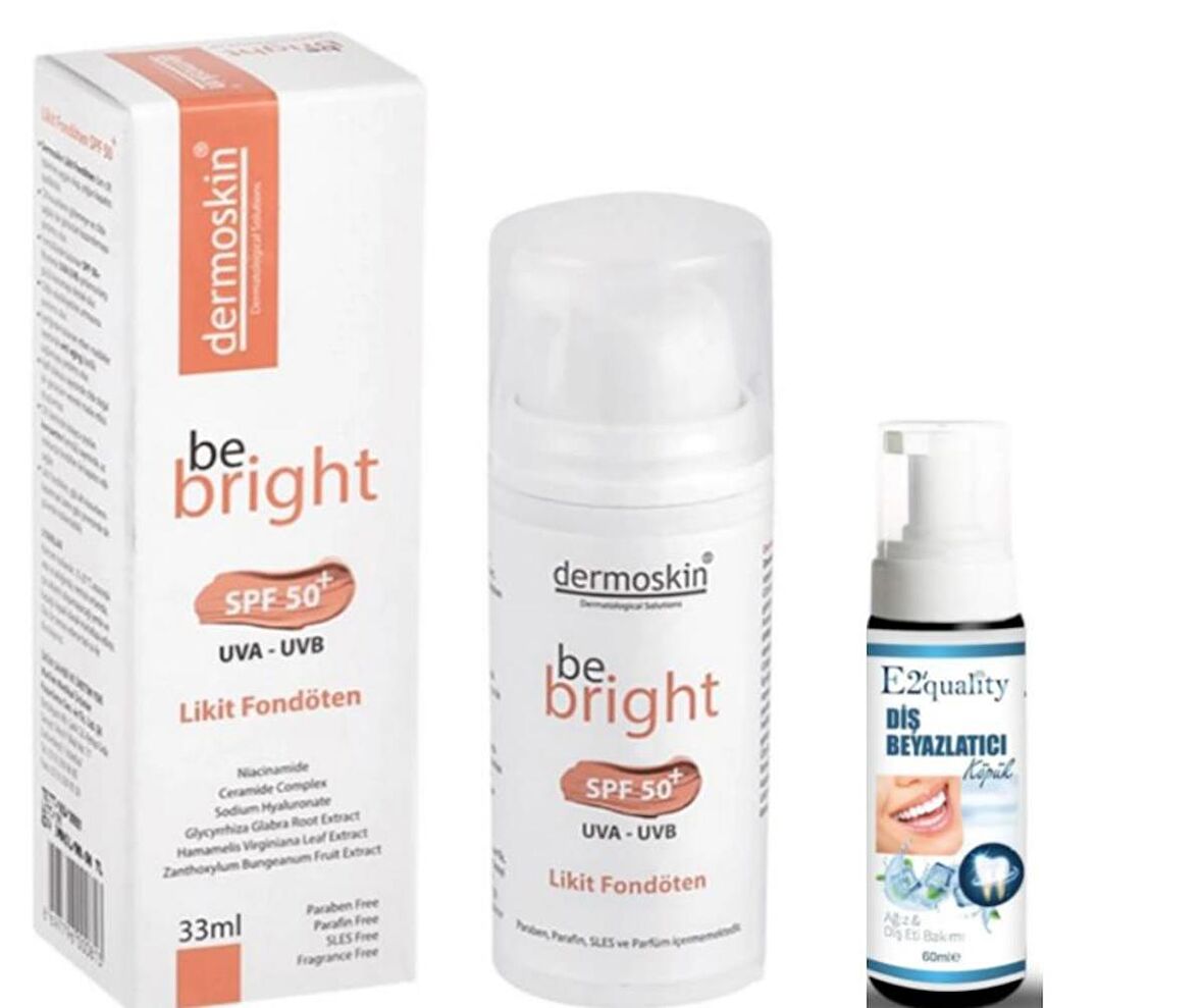 Dermoskin Be Bright SPF50+ Likit Fondöten 33ml - Light - Diş Beyazlatıcı Köpük Hediye