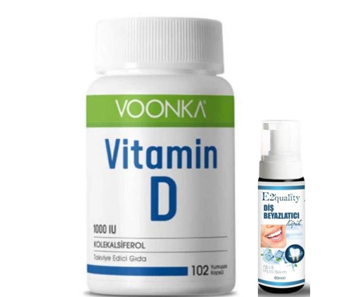 Voonka Vitamin D İçeren Takviye Edici Gıda 102 Kapsül- Diş Beyazlatıcı Köpük Hediye