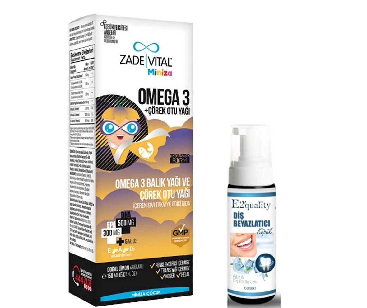 Zade Vital Miniza Omega 3-Çörek Otu Yağı İçerikli Sıvı Takviye Edici Gıda 150 ml -  Diş Beyazlatıcı Köpük Hediye 