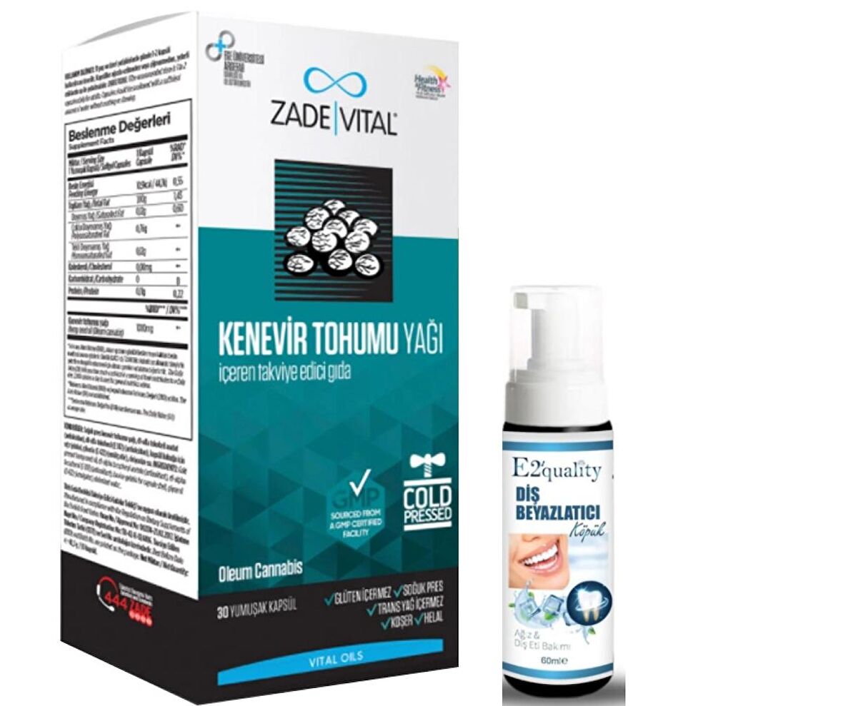 Zade Vital Kenevir Tohumu Yağı 30 Yumuşak Kapsül- Diş Beyazlatıcı Köpük Hediye