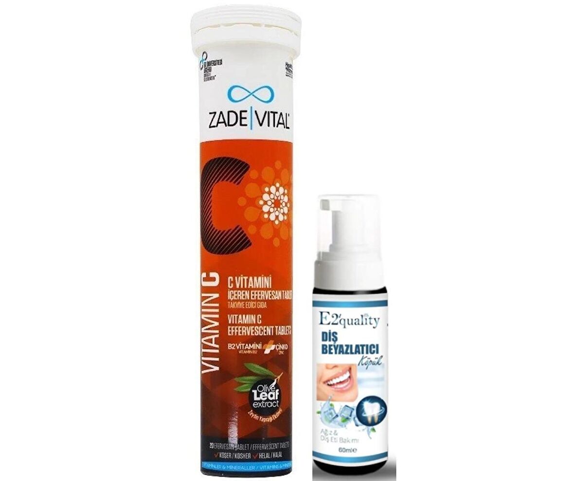 Zade Vital Vitamin C Takviye Edici Gıda 20 Efervesan Tablet- Diş Beyazlatıcı Köpük Hediye 