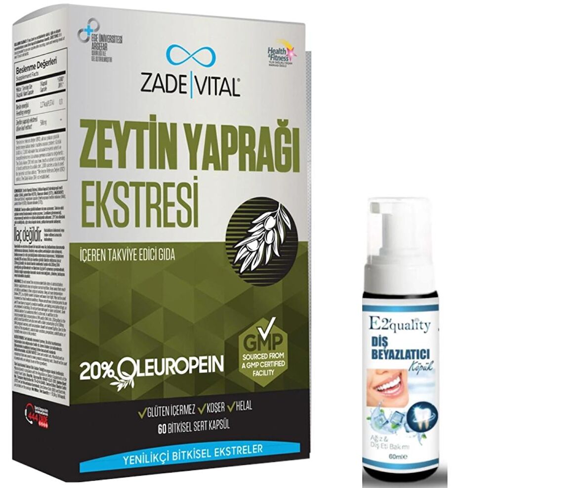 Zade Vital Zeytin Yaprağı Ekstresi İçeren Takviye Edici Gıda 60 Kapsül- Diş Beyazlatıcı Köpük Hediye 