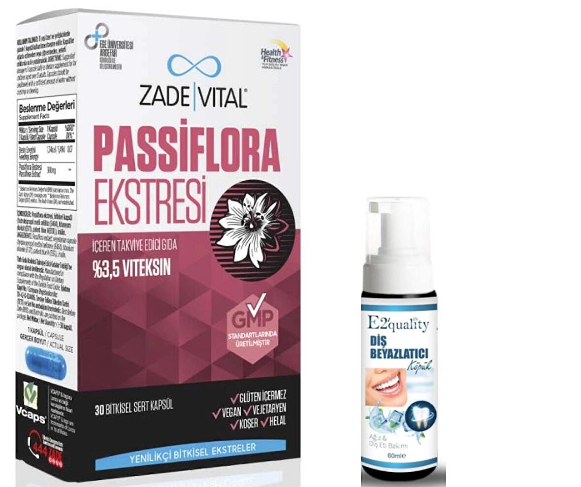 Zade Vital Passiflora Ekstresi İçeren Takviye Edici Gıda 30 Bitkisel Kapsül - Diş Beyazlatıcı Köpük Hediye