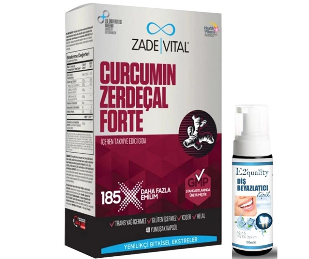 Zade Vital Curcumin Forte 40 Kapsül 1000 mg - Diş Beyazlatıcı Köpük Hediye