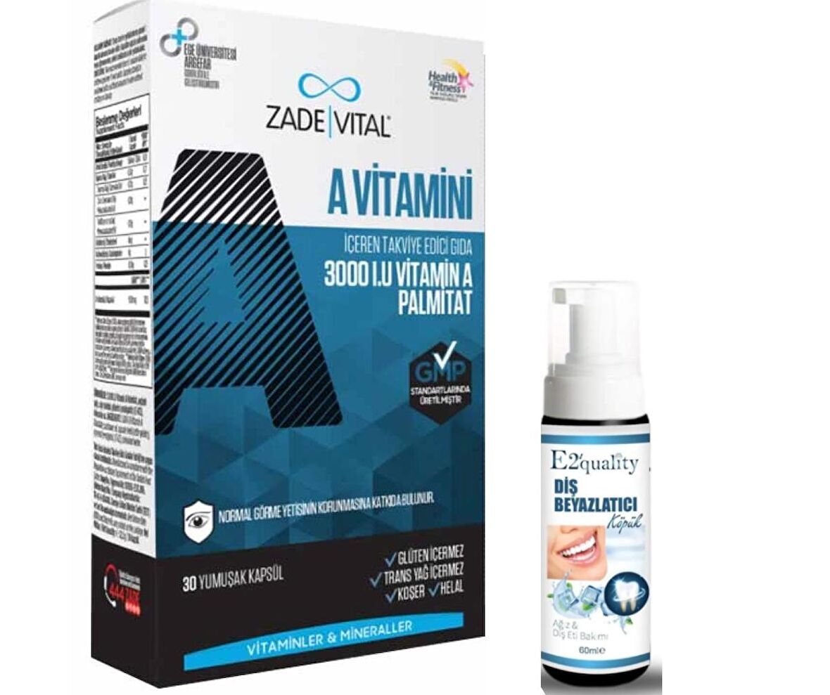 Zade Vital A Vitamini 30 Yumuşak Kapsül - Diş Beyazlatıcı Köpük Hediye 