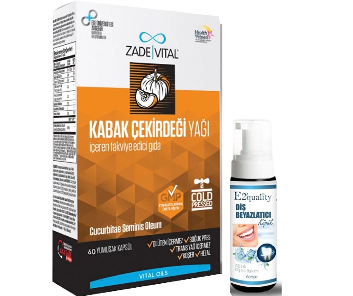 Zade Vital Kabak Çekirdeği Yağı 60 Kapsül- Diş Beyazlatıcı Köpük Hediye