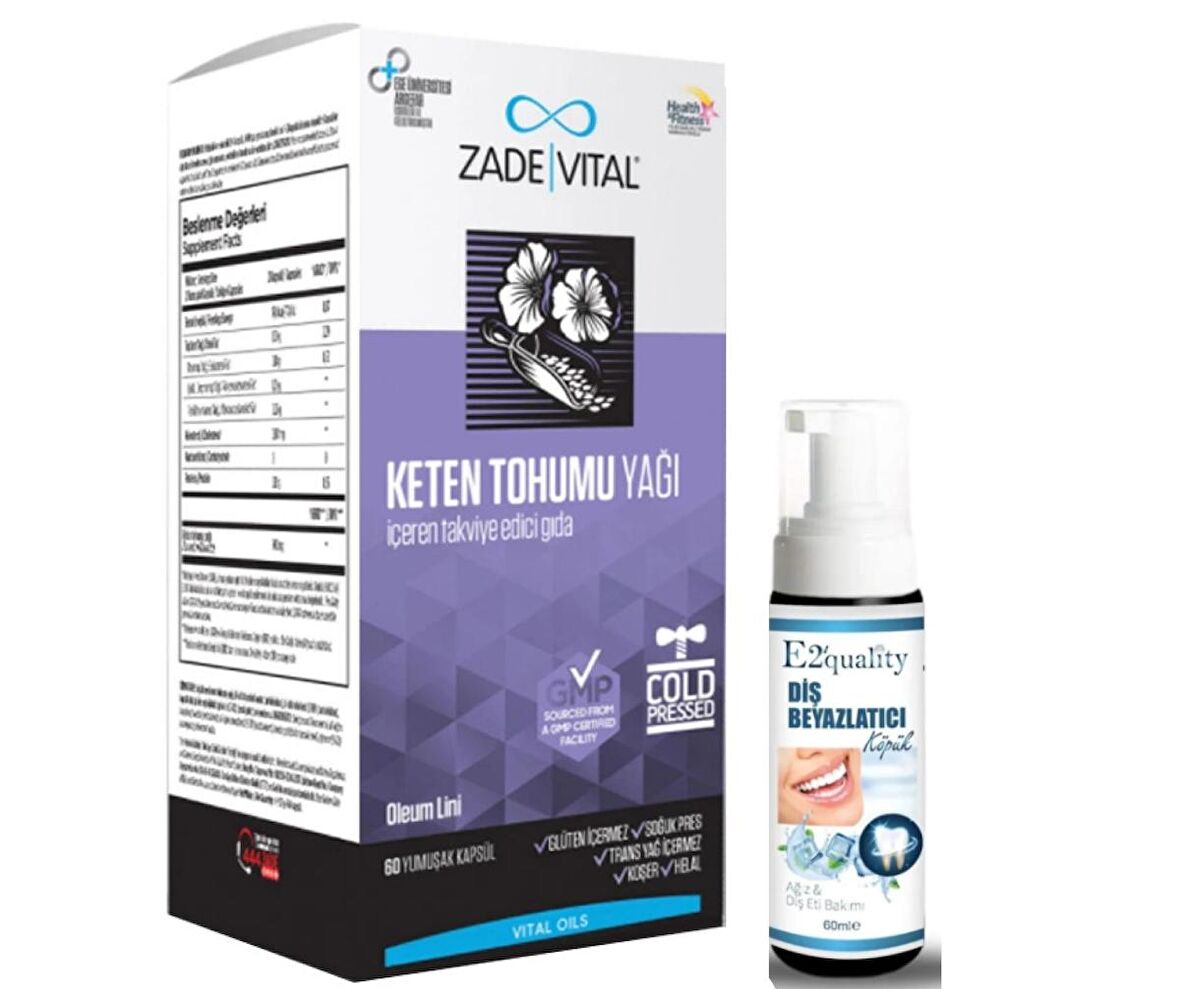 Zade Vital Keten Tohumu Yağı 625 mg 60 Kapsül- Diş Beyazlatıcı Köpük Hediye