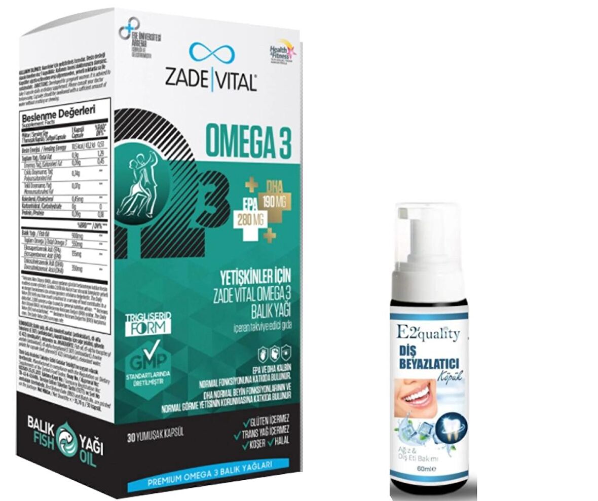 Zade Vital Omega3 Yetişkinler İçin 30 Yumuşak Kapsül - Diş Beyazlatıcı Köpük Hediye 