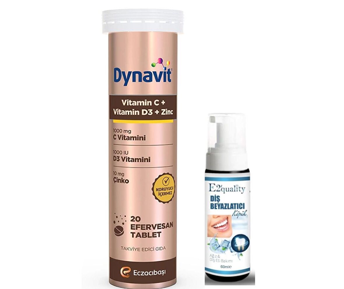 Eczacıbaşı Dynavit Vitamin C + Vitamin D3 + Çinko Efervesan Tablet 20 Adet - Diş Beyazlatıcı Köpük Hediye