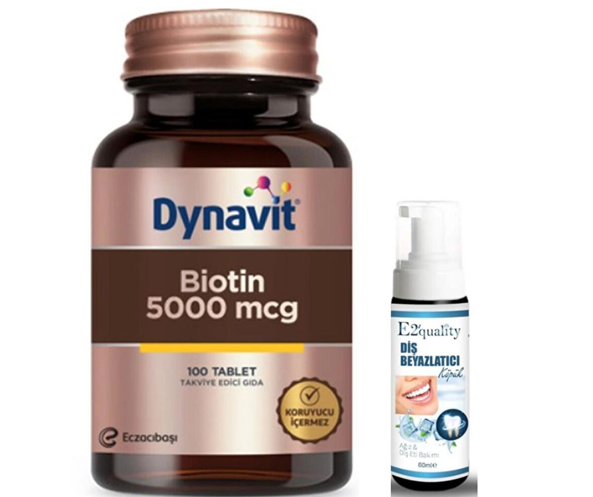 Eczacıbaşı Dynavit Biotin 5000 mcg Takviye Edici Gıda 100 Tablet- Diş Beyazlatıcı Köpük Hediye