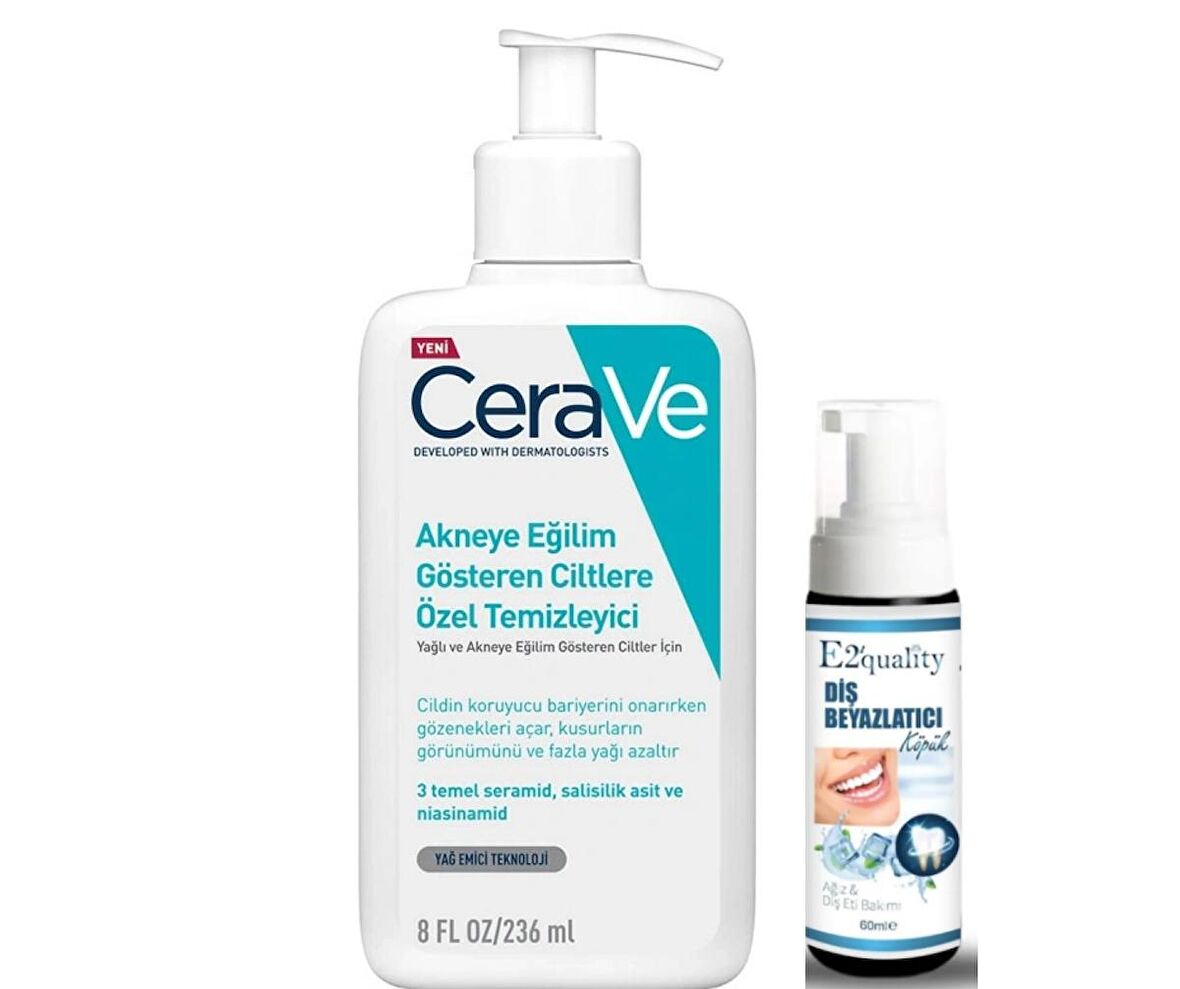 Cerave Yağlı ve Düzensiz Ciltler için Yıkama Jeli 236 ml - Diş Beyazlatıcı Köpük Hediye