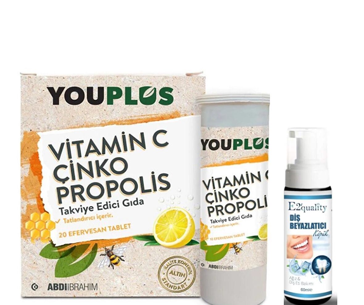 Youplus Vitamin C Çinko Propolis 20 Efervesan Tablet - Diş Beyazlatıcı Köpük Hediye