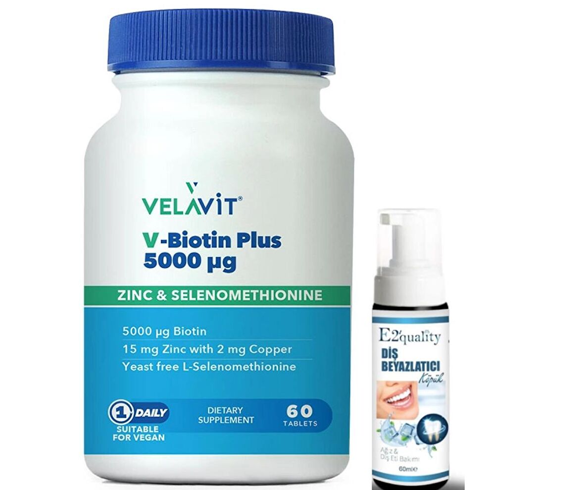 Velavit V-Biotin Plus 5000mcg Takviye Edici Gıda 60 Tablet- Diş Beyazlatıcı Köpük Hediye