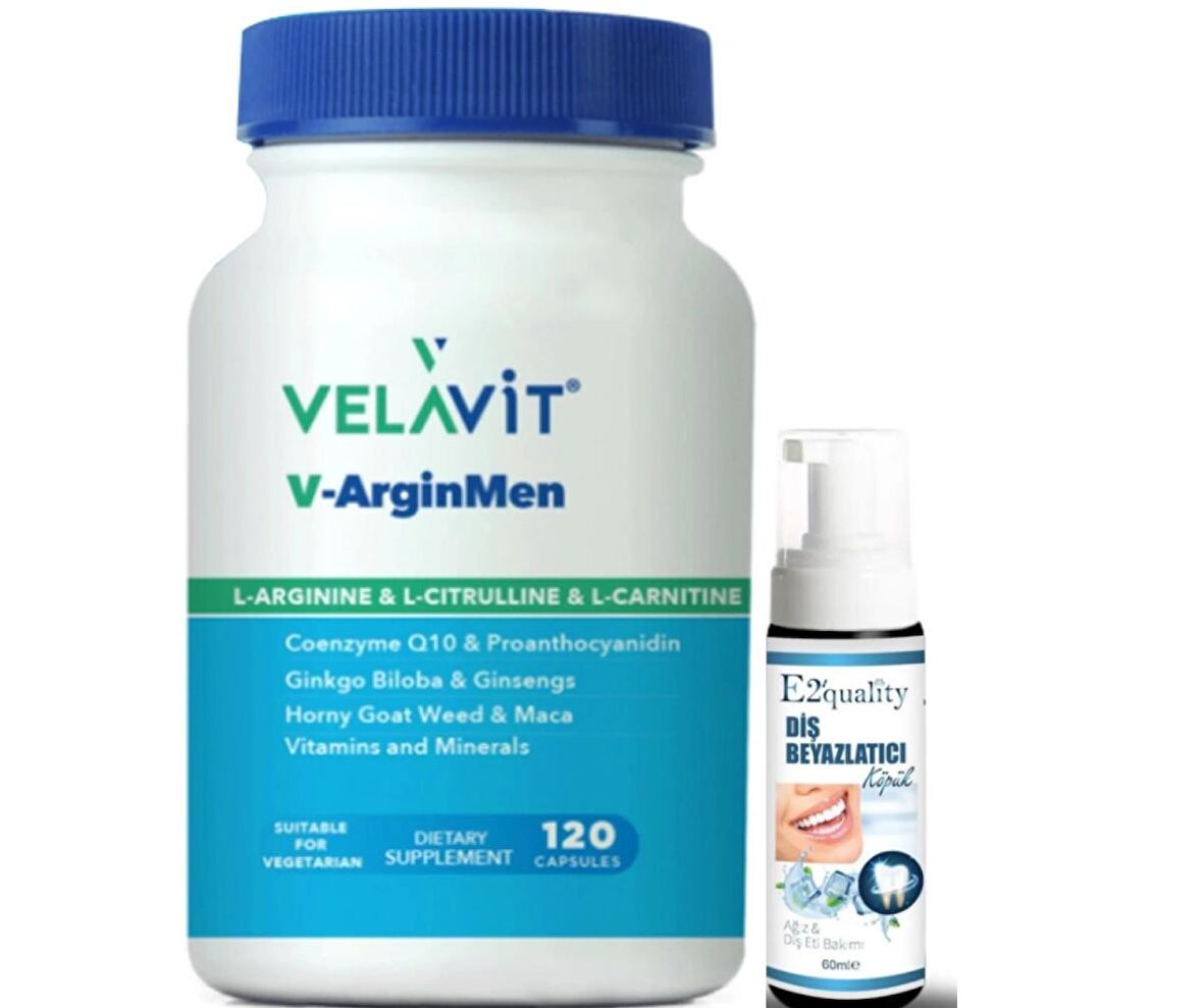 Velavit V-ArginMen Takviye Edici Gıda 120 Kapsül- Diş Beyazlatıcı Köpük Hediye