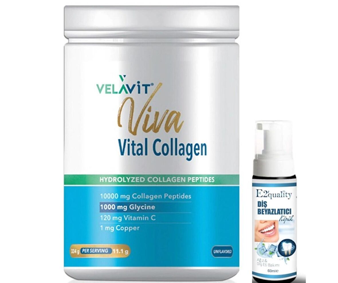 Velavit Viva Vital Collagen Toz Takviye Edici Gıda 334 gr- Diş Beyazlatıcı Köpük Hediye