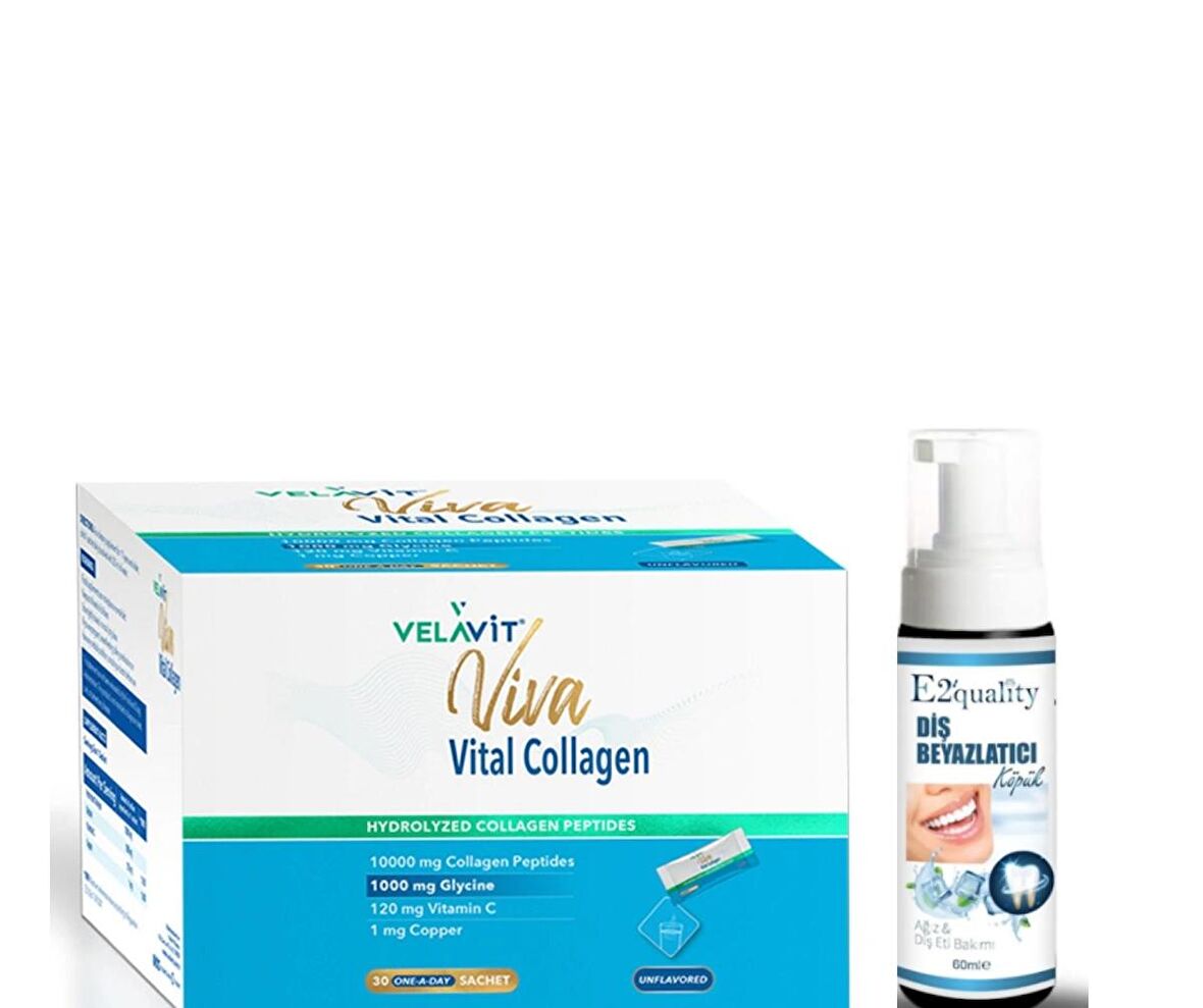 Velavit Viva Vital Collagen Toz Takviye Edici Gıda 30 Saşe- Diş Beyazlatıcı Köpük Hediye 