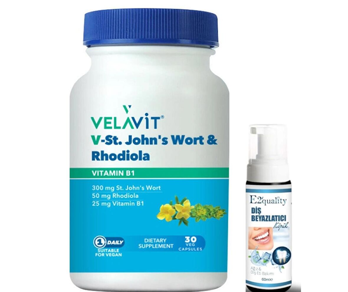 Velavit V-St.Johns Wort Rhodiola Takviye Edici Gıda 30 Kapsül- Diş Beyazlatıcı Köpük Hediye 