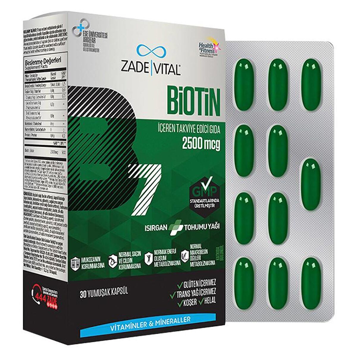 Zade Vital Biotin B7 Isırgan Tohum Yağı 30 Kapsül