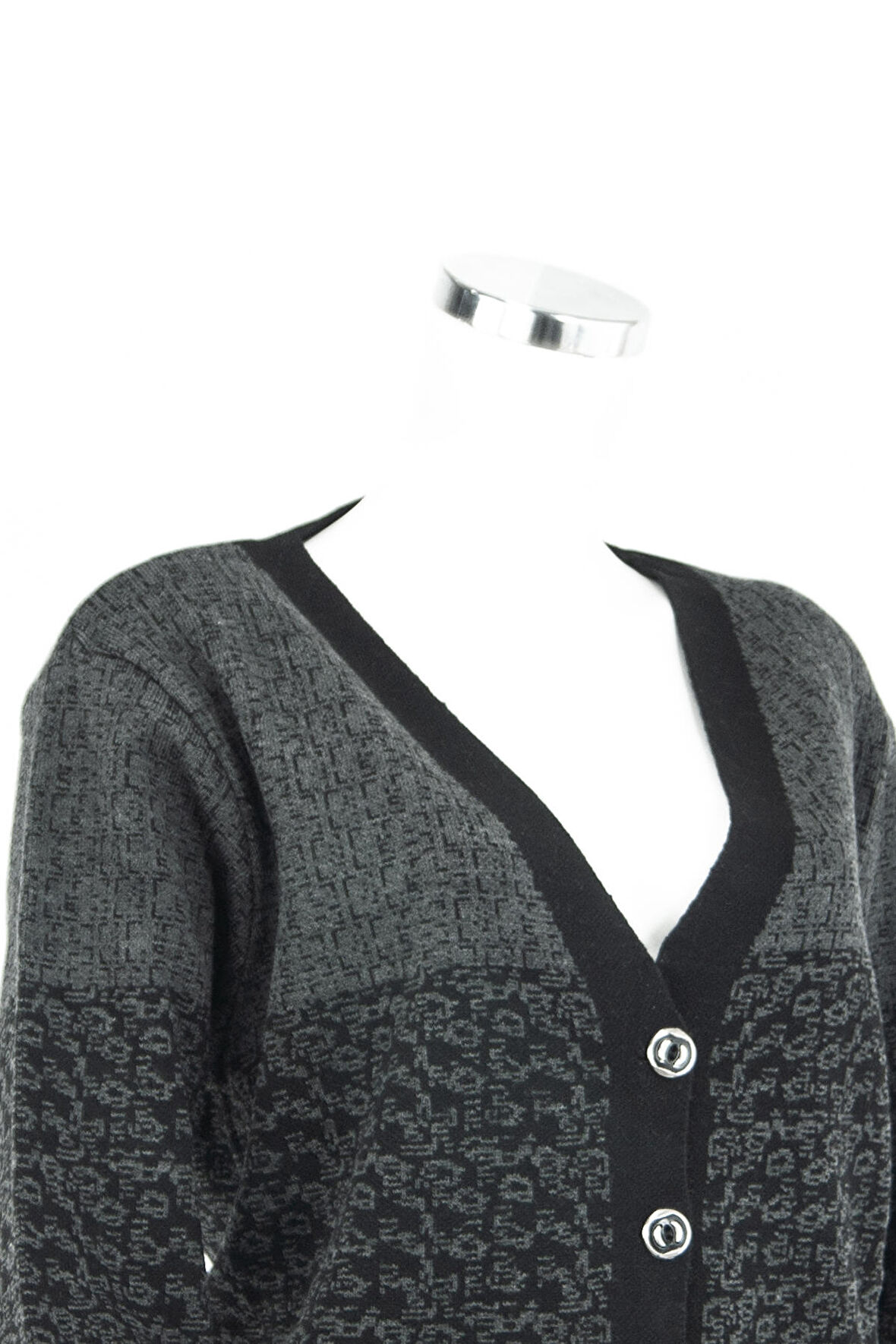 Oppland Kadın Füme Kışlık Motifli Çift Cepli Önü Düğmeli Normal Kesim Likralı Yünlü Kumaş Anne Hırka