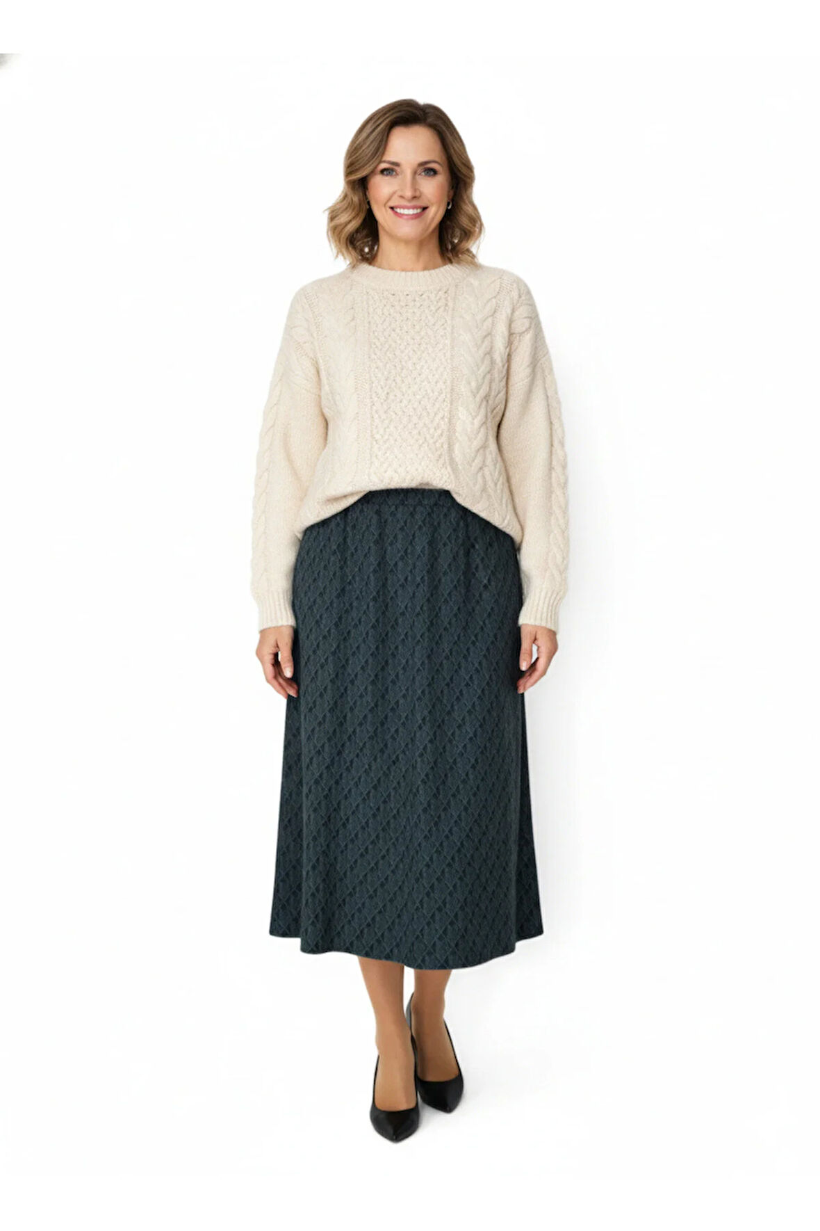 Oppland Kadın Kışlık Parçalı Anne Etek Balıksırtı Desenli Şardonlu Lastikli Pamuklu Kalın Dokulu