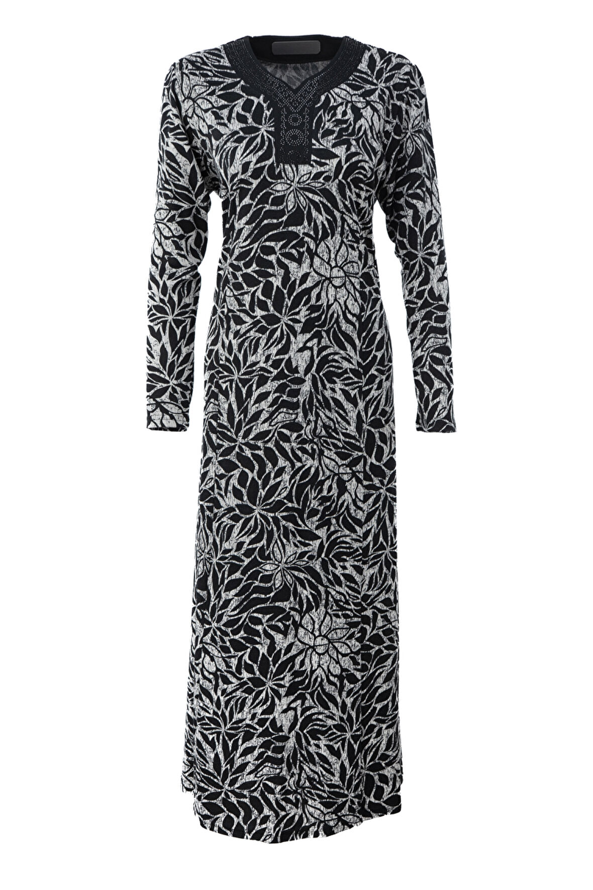 Oppland Kadın Anne Boydan Elbise Viskon Kumaş Taşlı ve Simli V Yaka Saraylı Model Rahat Tam Kalıp