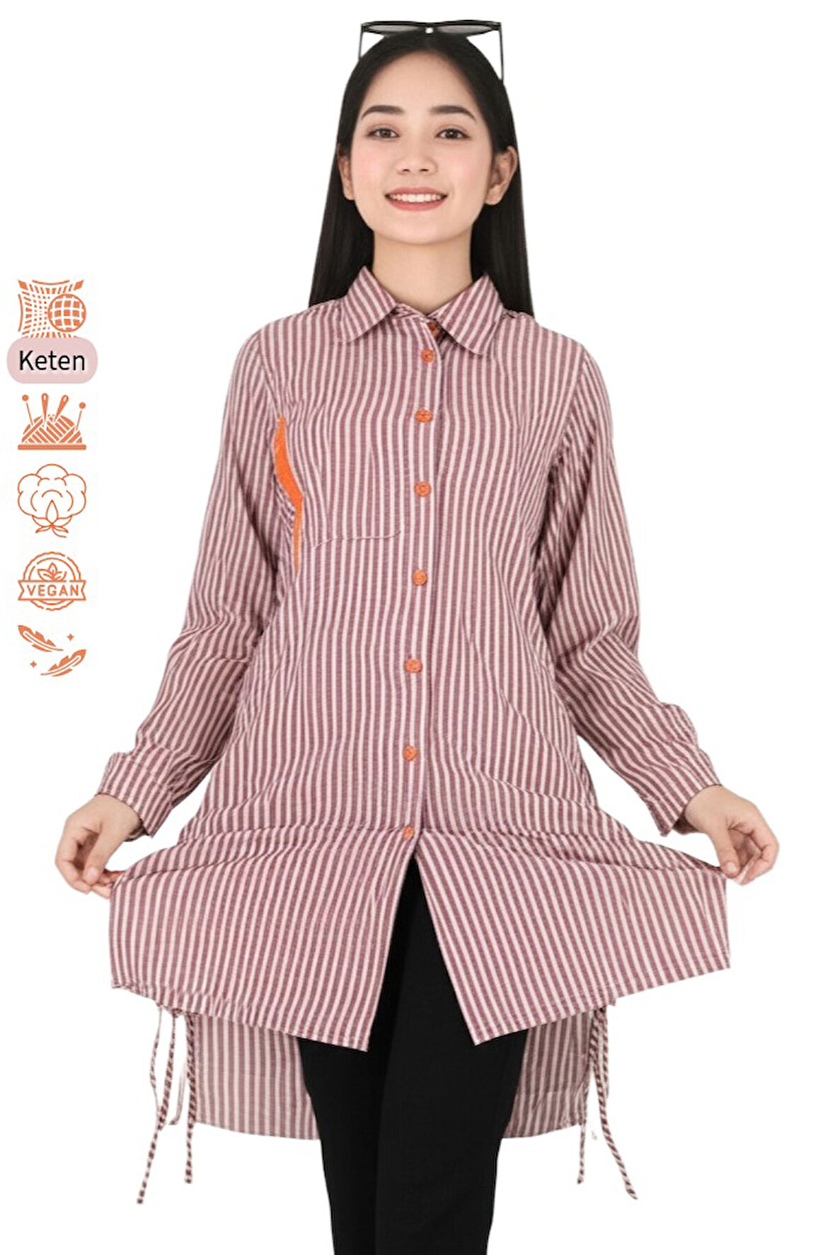 Oppland Kadın Gömlek Pamuklu Keten Kumaş iç Göstermez Uzun Kol Cepli Tam Kalıp OPKG25KADOMOD44