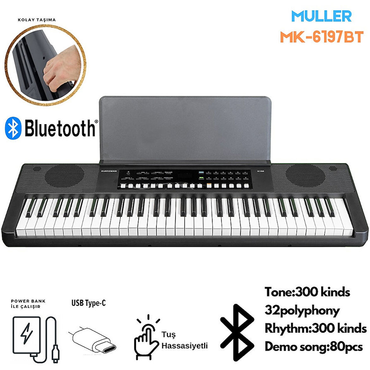 MÜLLER MK-6197BT 61 TUŞ ORG TUŞ HASSASİYETLİ (BLUETOOTH ÖZELLİKLİ)