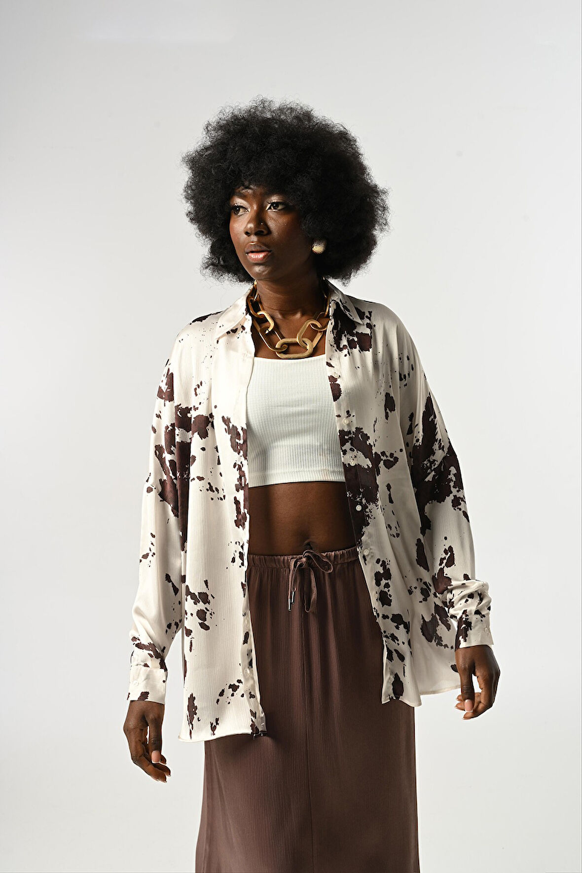 KADIN KARIŞIK DESENLİ OVERSİZE GÖMLEK