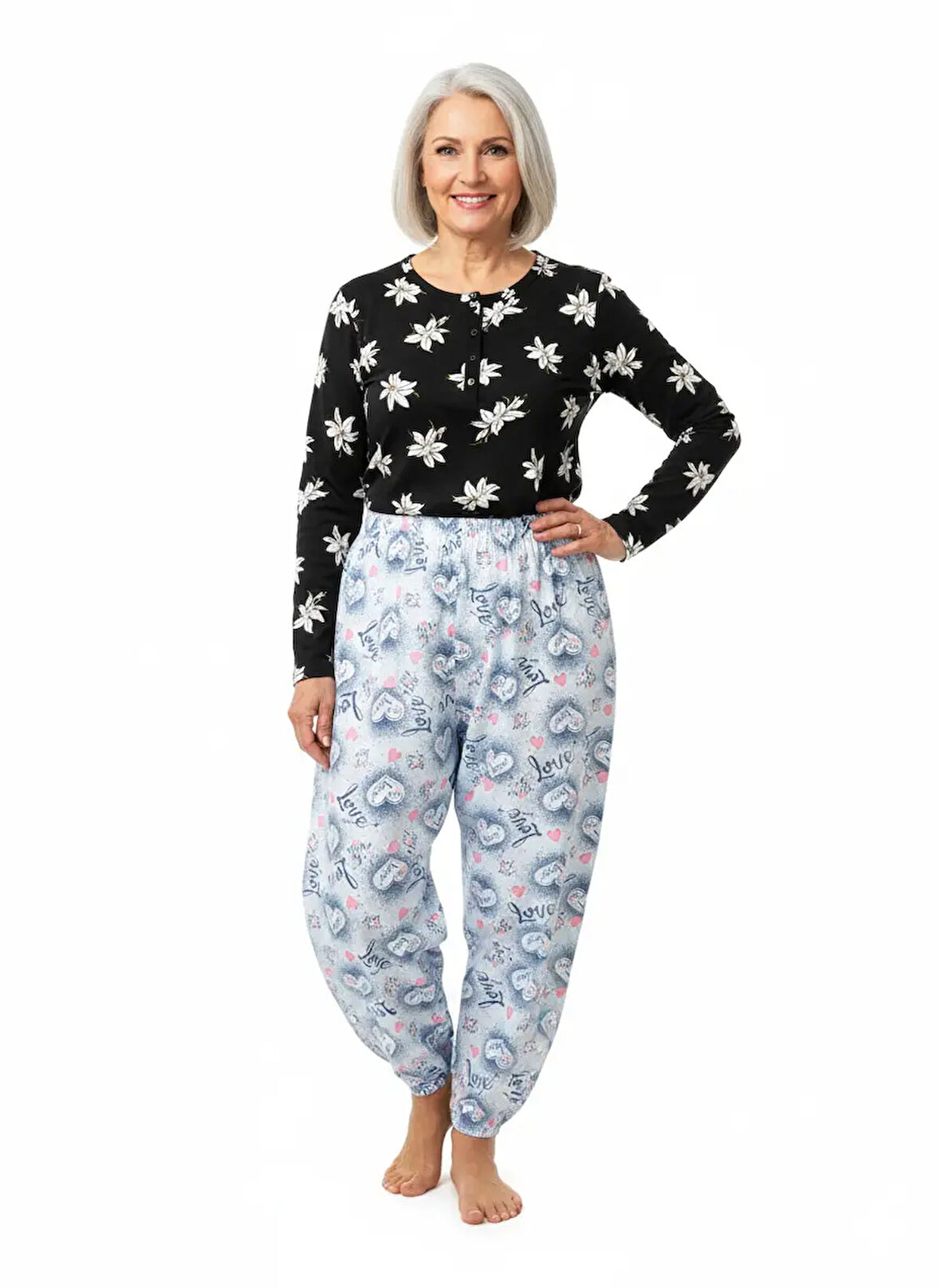 Oppland Kadın Kışlık Kadın Anne içlik Pijama Altı %100 Pamuk içi Miflonlu Klasik Beli Lastikli Rahat