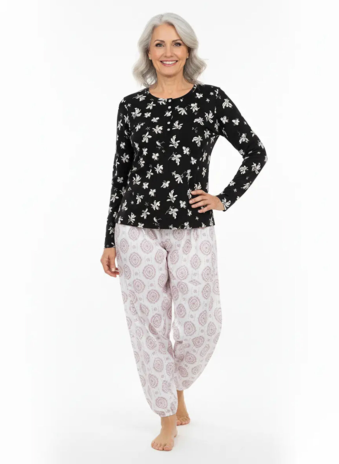 Oppland Kadın Kışlık Kadın Anne içlik Pijama Altı %100 Pamuk içi Miflonlu Klasik Beli Lastikli Rahat