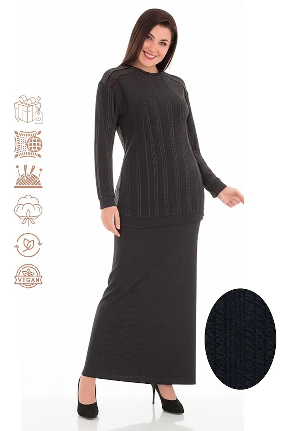 Oppland Kadın Kışlık Kazak Pamuklu Burgulu Kumaş Bisiklet Yaka Likralı Kendinden Desenli Rahat