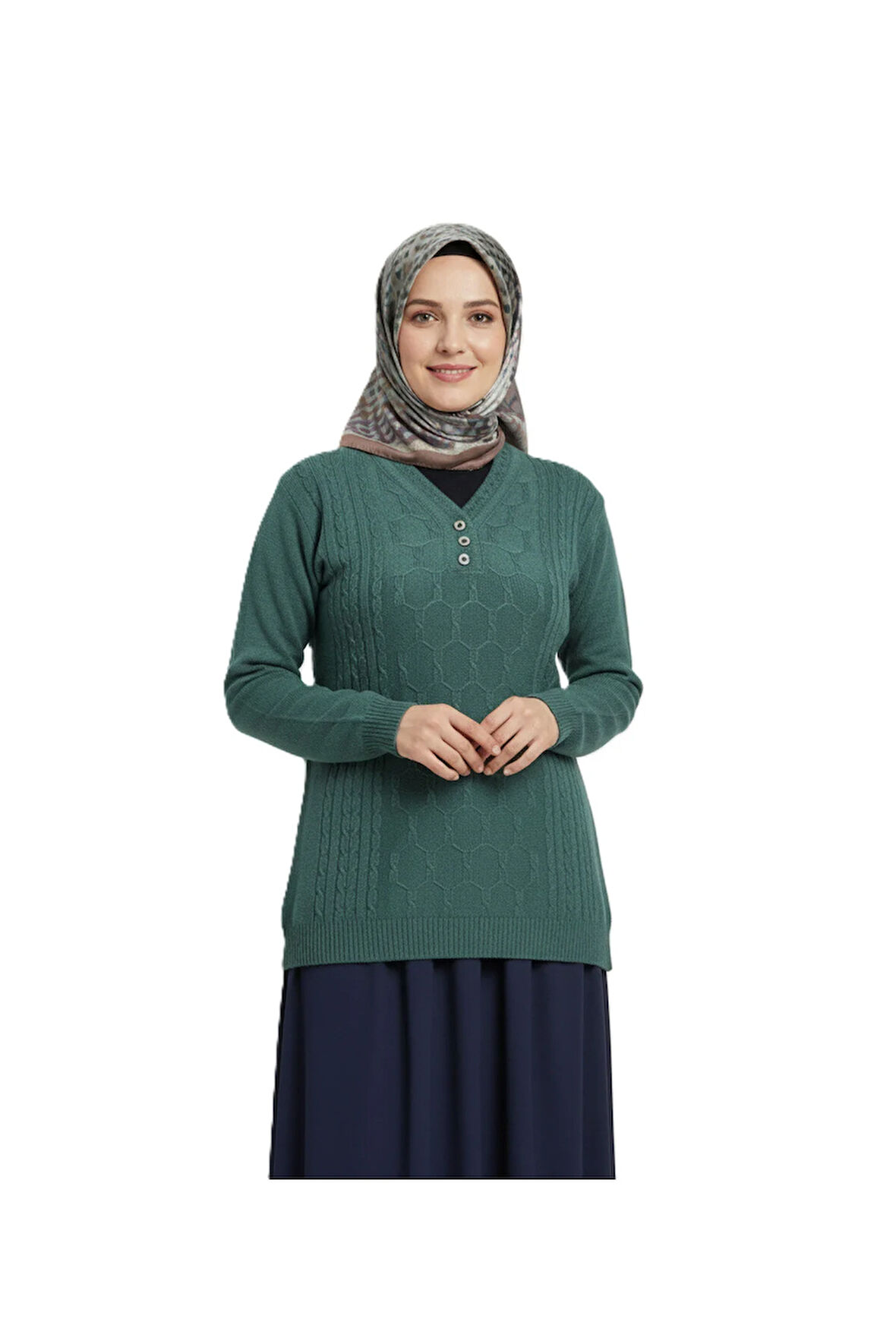 Oppland Kadın Kışlık Triko Kazak Kardelen Örme V Yaka Yumuşacık Rahat Tam Kalıp