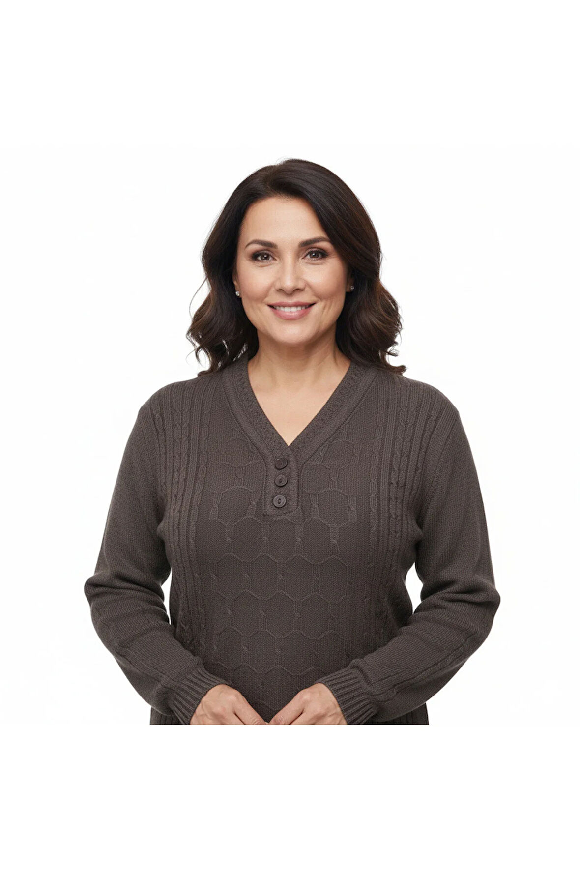 Oppland Kadın Kışlık Triko Kazak Kardelen Örme V Yaka Yumuşacık Rahat Tam Kalıp