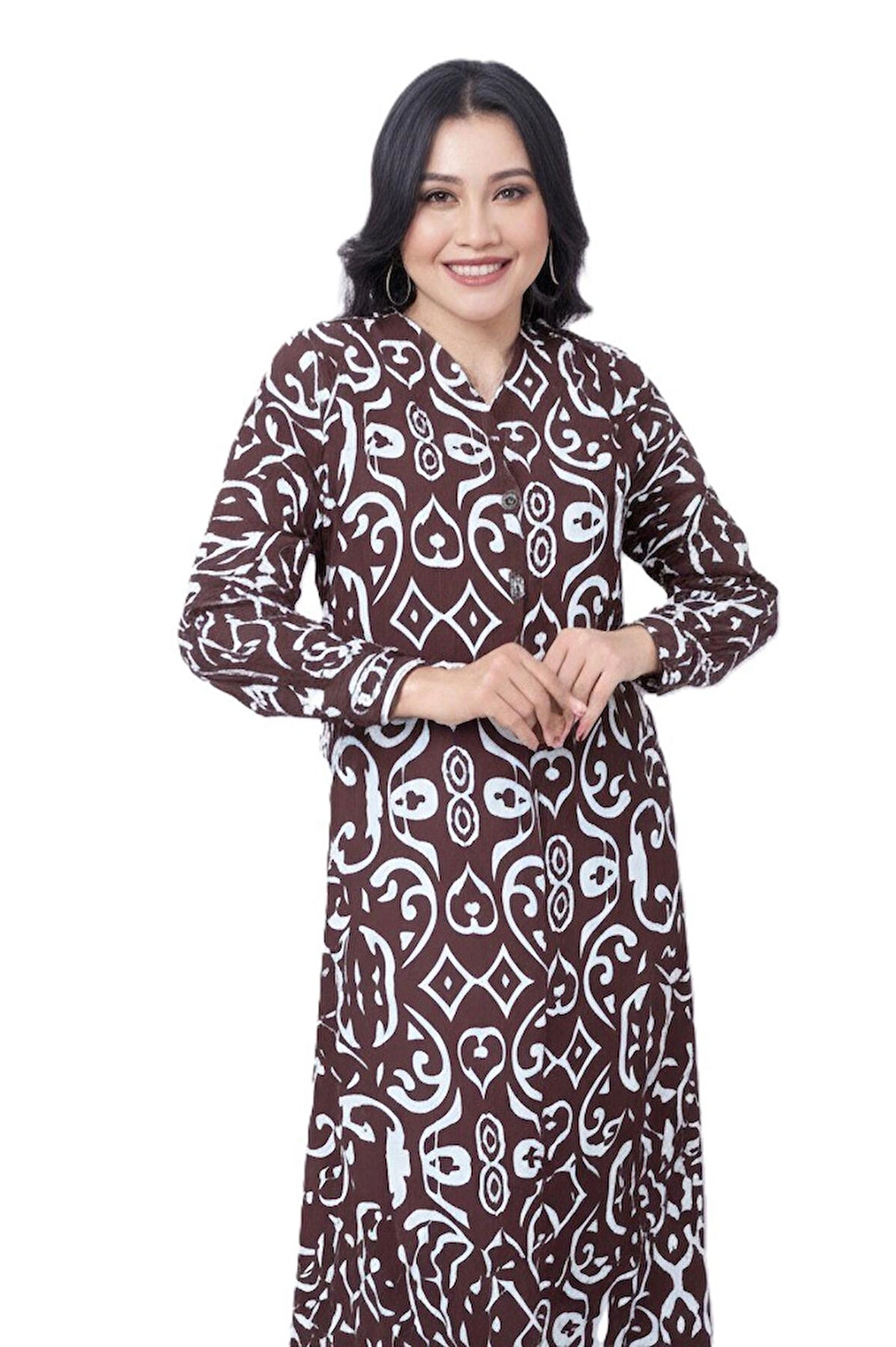 Oppland Kadın Klasik Boydan Elbise Yazlık Mevsimlik Dokuma ViskonKumaş Ebruli Desenli Vatkalı V Yaka