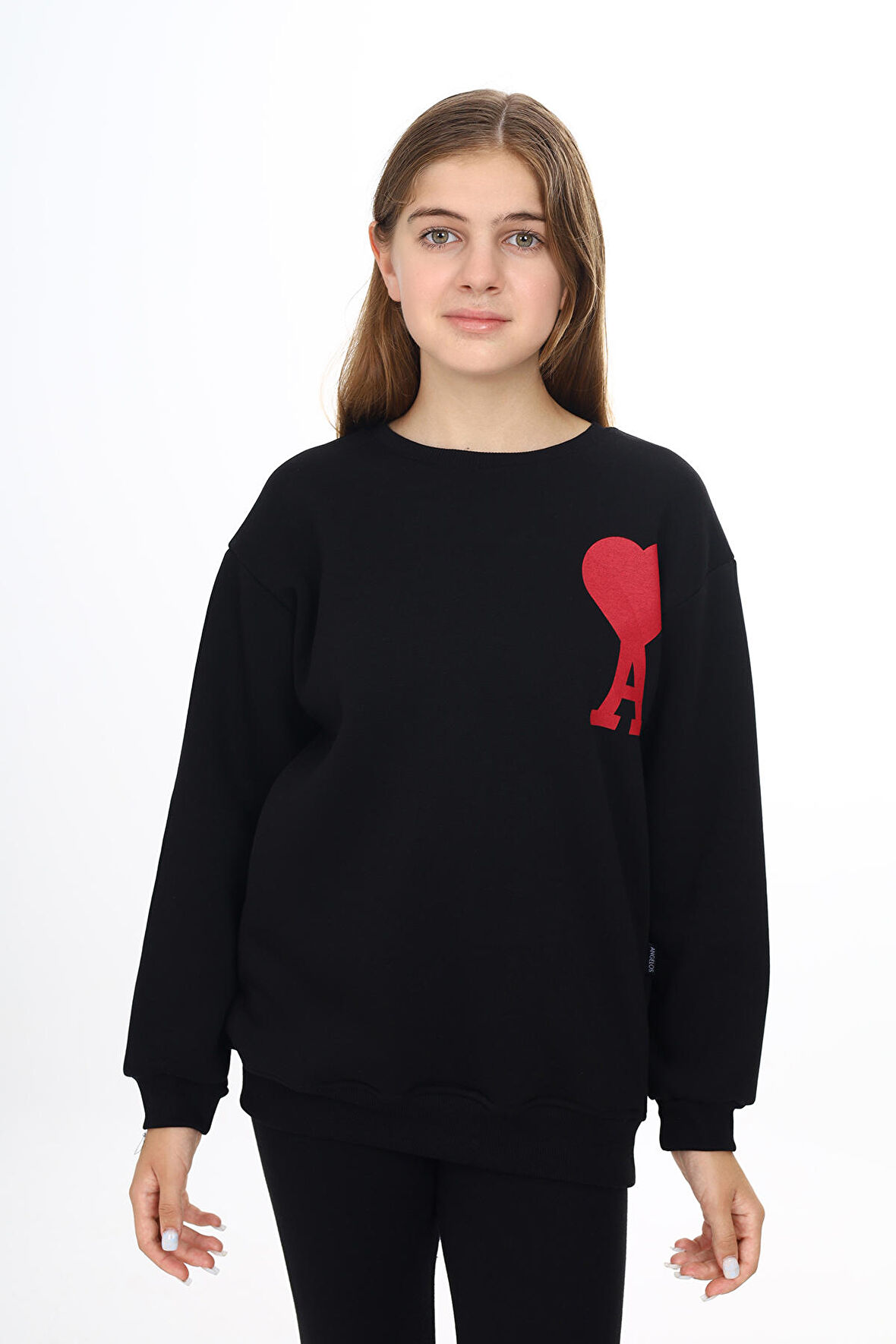 Kız Çocuk Kalpli A Baskılı 3 İplik Sweatshirt 7-13 Yaş Lx270