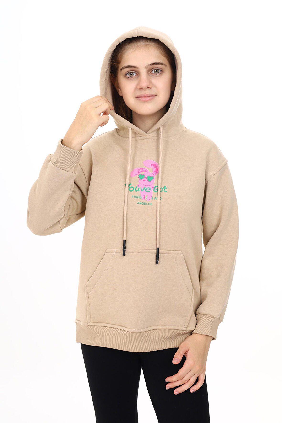 Kız Çocuk Kanguru Cepli Kapüşonlu Sweatshirt Hoodie  7-13 Yaş Lx278