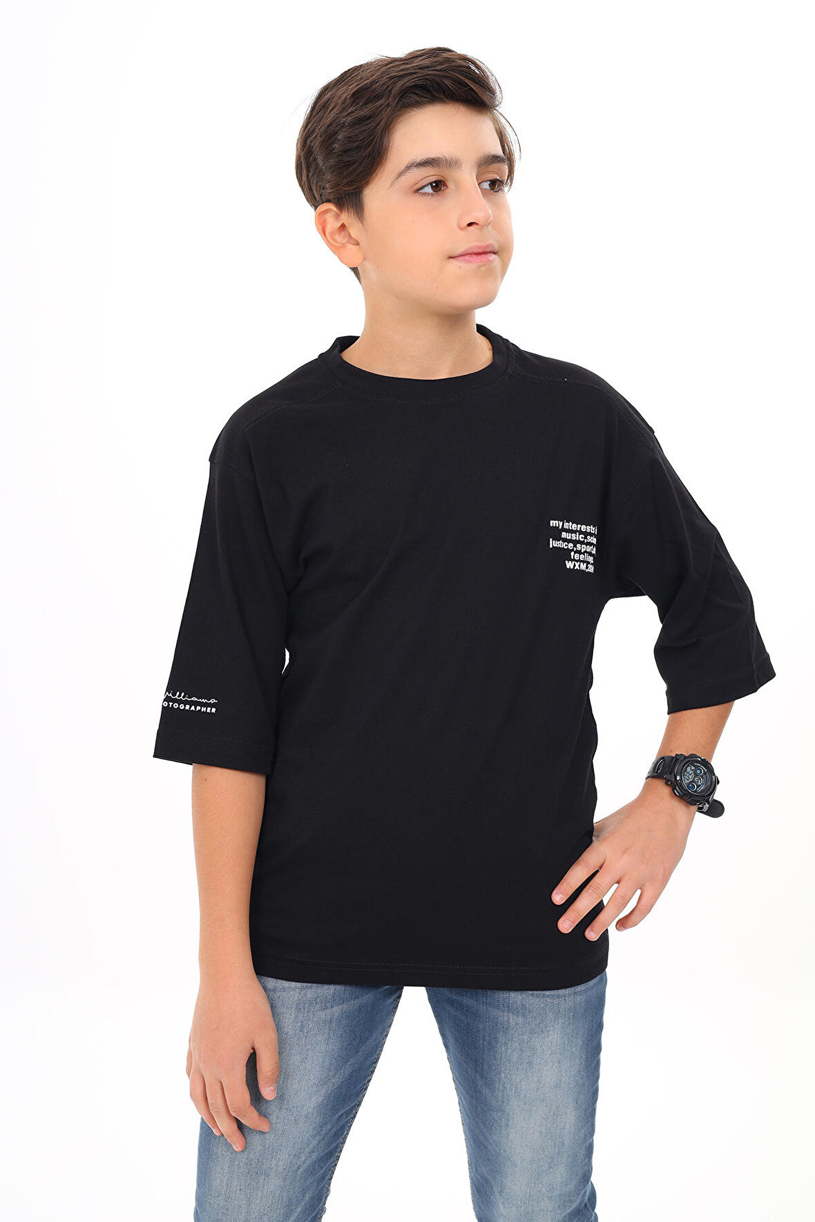 Erkek Çocuk Yazı Baskılı Basic T-Shirt 9-14 Yaş Lx7073