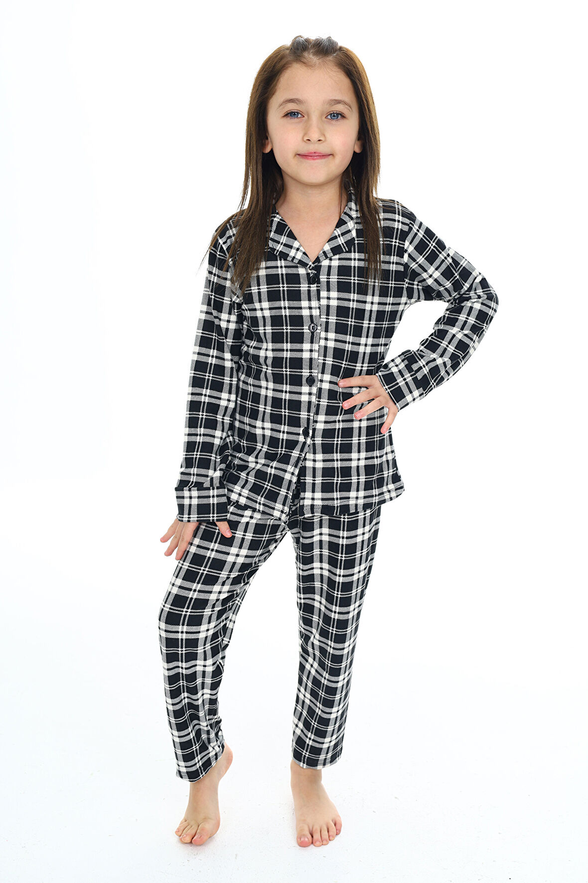 Kız Çocuk Ekose Pijama Takımı 3-7 Yaş 0147