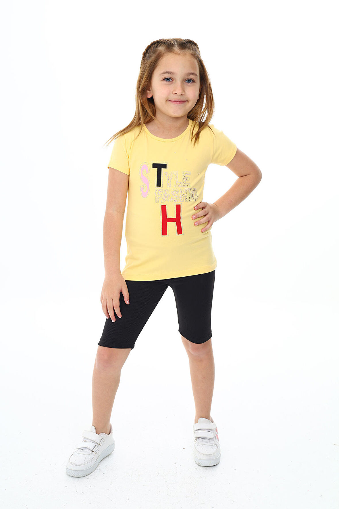 Kız Çocuk Kısa Taytlı Takım (T-shirt+Tayt) 3-13 Yaş Zu101