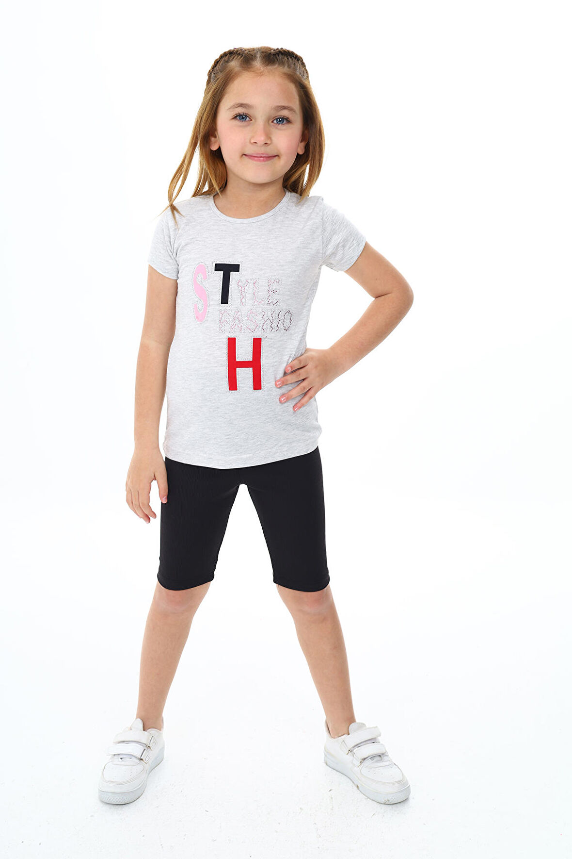 Kız Çocuk Kısa Taytlı Takım (T-shirt+Tayt) 3-13 Yaş Zu101