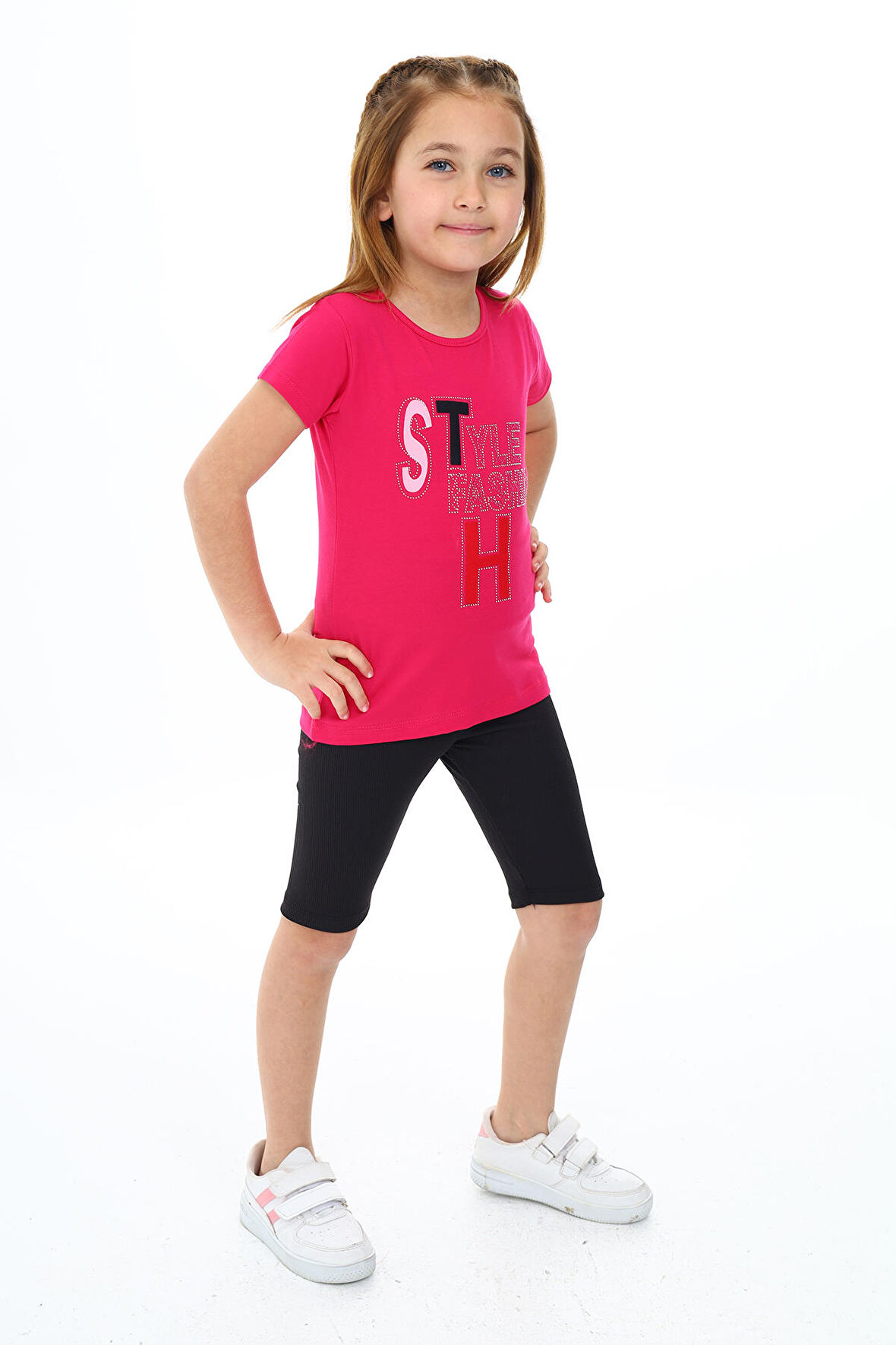 Kız Çocuk Kısa Taytlı Takım (T-shirt+Tayt) 3-13 Yaş Zu101