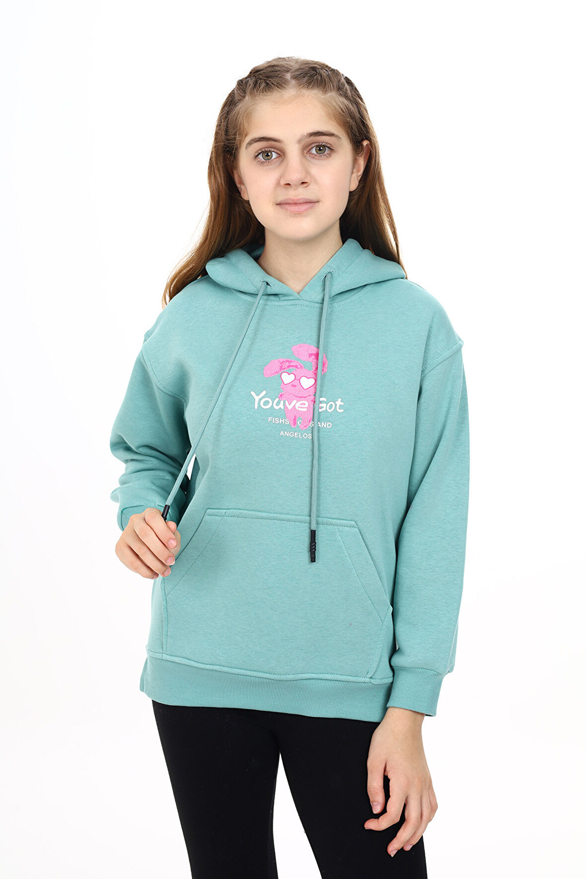 Kız Çocuk Tavşan Baskılı Kapüşonlu Sweatshirt Px872.6