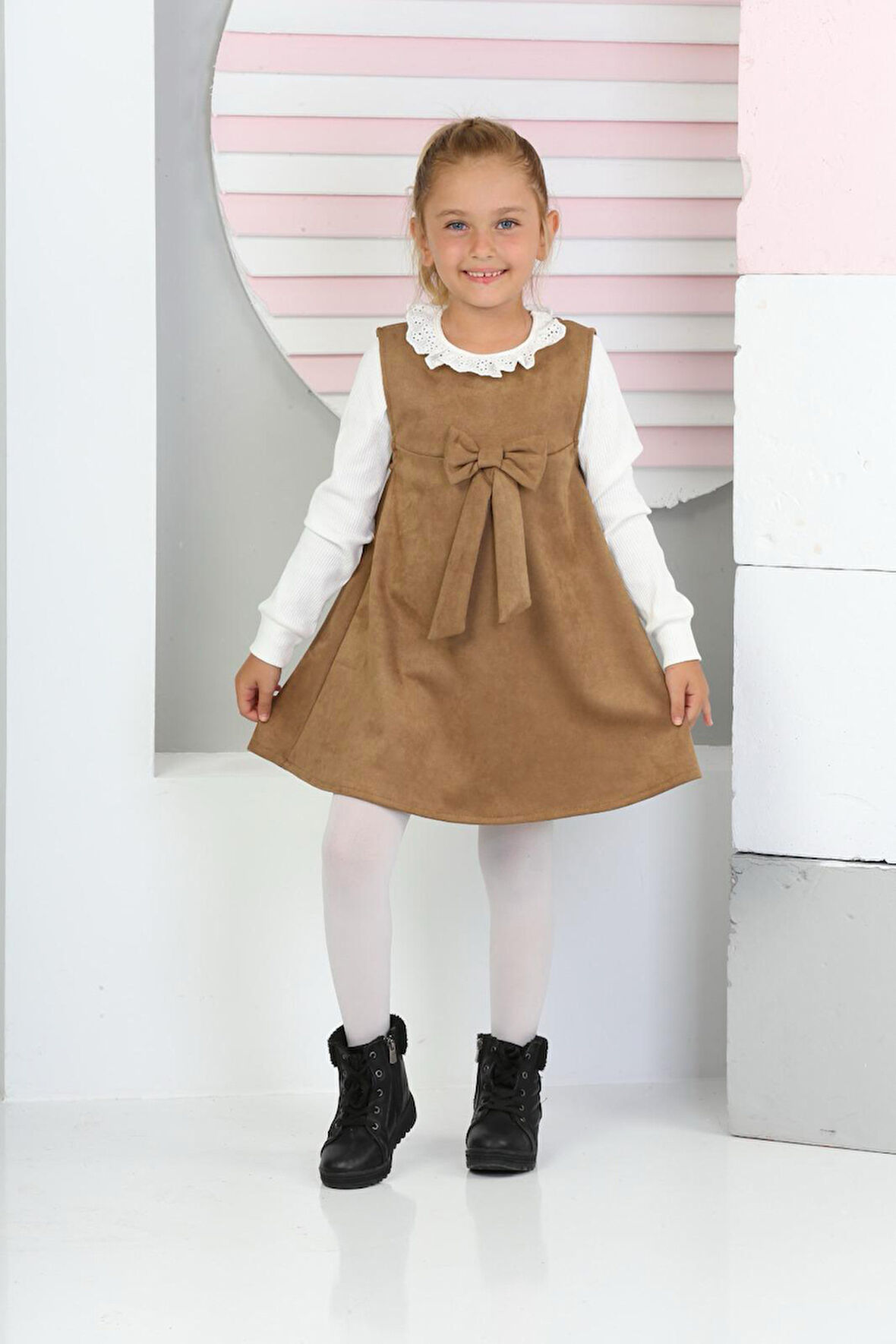 Kız Çocuk Süet Kumaş 2'li Elbise (Elbise+Bady Bluz)12177