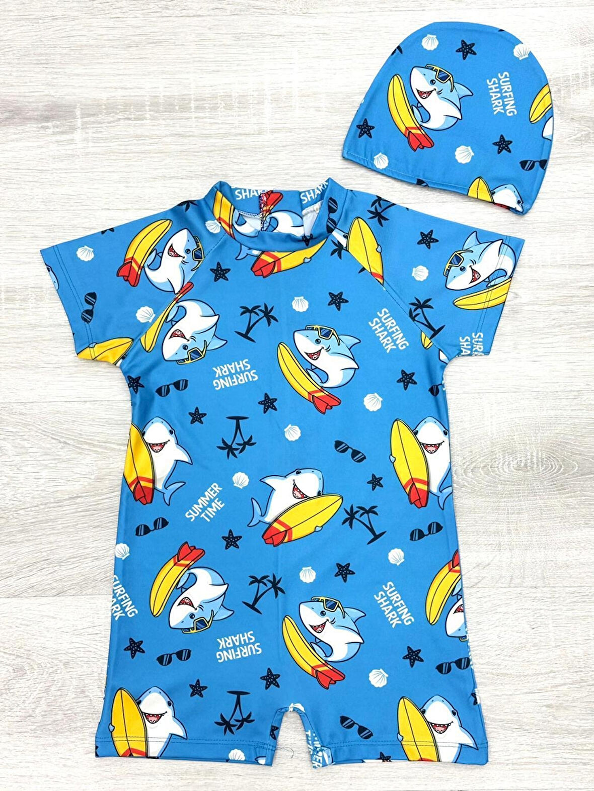 Erkek Çocuk Boneli Mayo Takımı (Tulum Mayo+Bone) 2-8 Yaş 12219