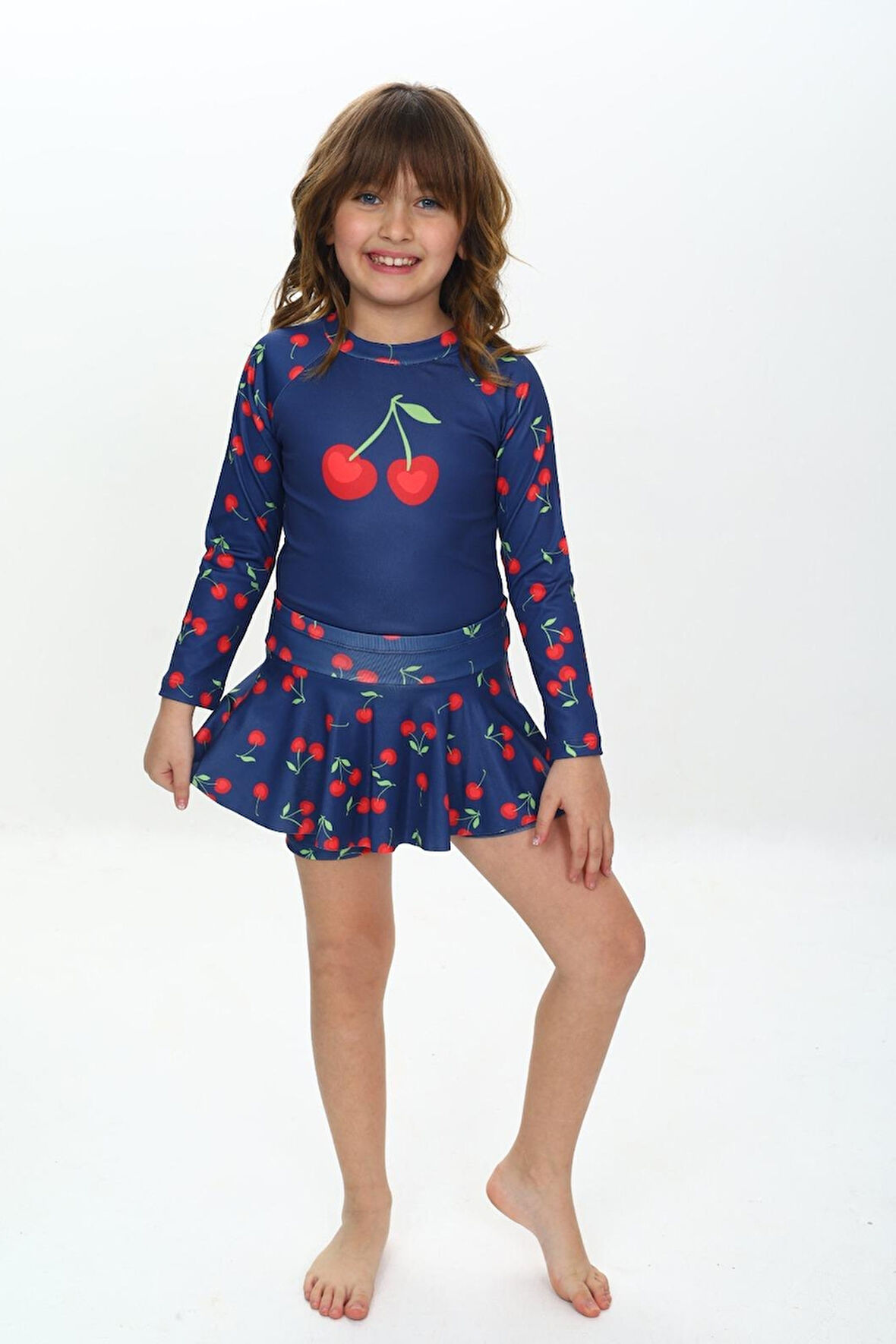 Kız Çocuk Şort Etekli Uzun Kollu Mayo Takımı 3-10 Yaş 12227