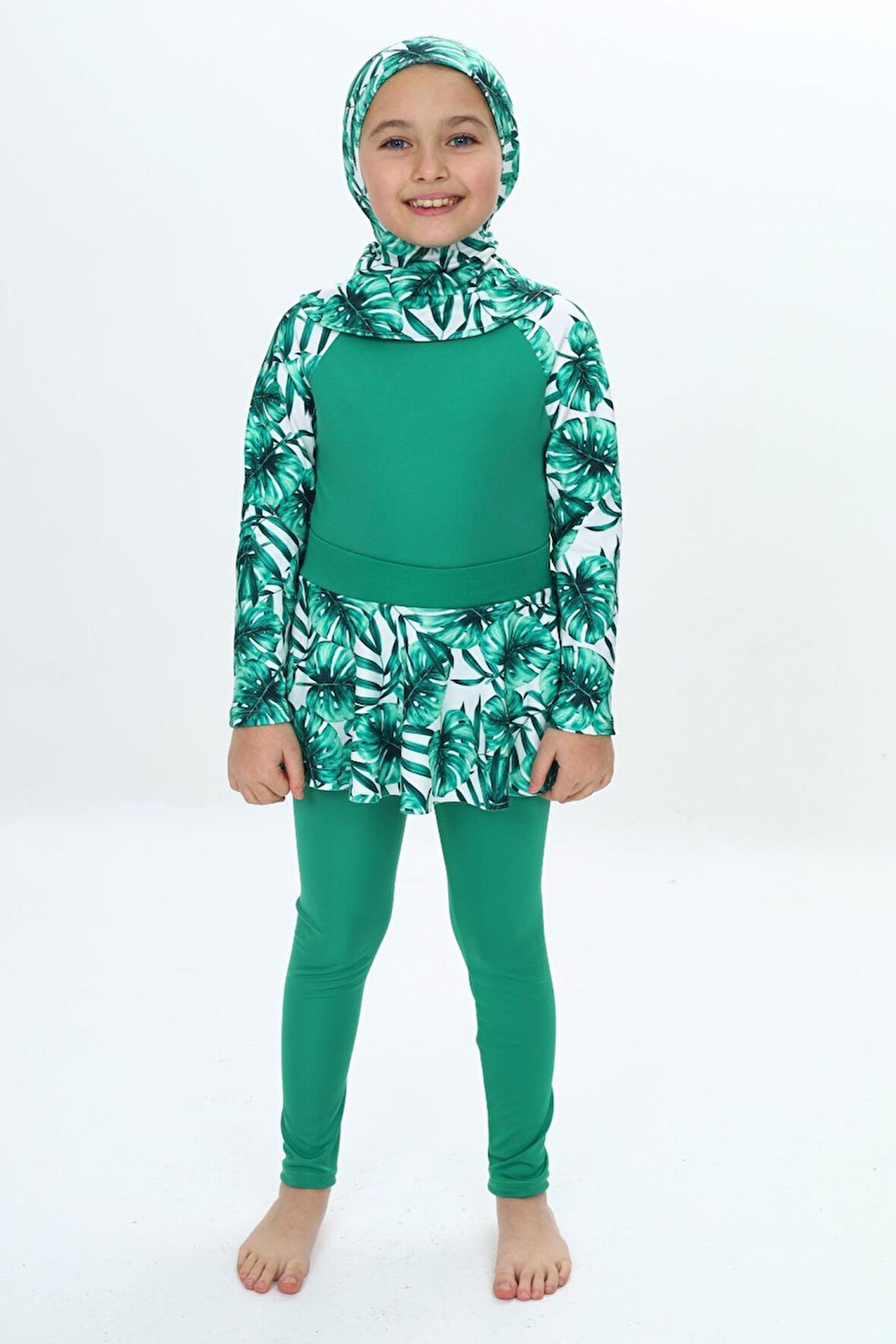 Kız Çocuk Uzun Kollu Ve Altlı 3 Parça Mayo Takımı 8-16 Yaş 12229